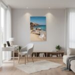 Beach canvas art in minimalist living room
