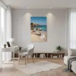 Beach canvas art in minimalist living room