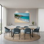 Modern dining room with beach wall art