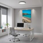 Modern office with beach wall art
