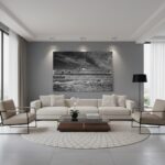 Modern minimalist living room with large wall art