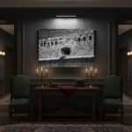 Elegant study with fortress wall artwork