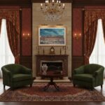 Elegant living room with fireplace and chandelier