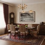 Traditional dining room with chandelier and grandfather clock
