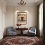 Elegant sitting area with armchairs and chandelier