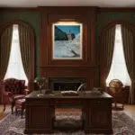 Elegant wood-paneled study with desk and fireplace