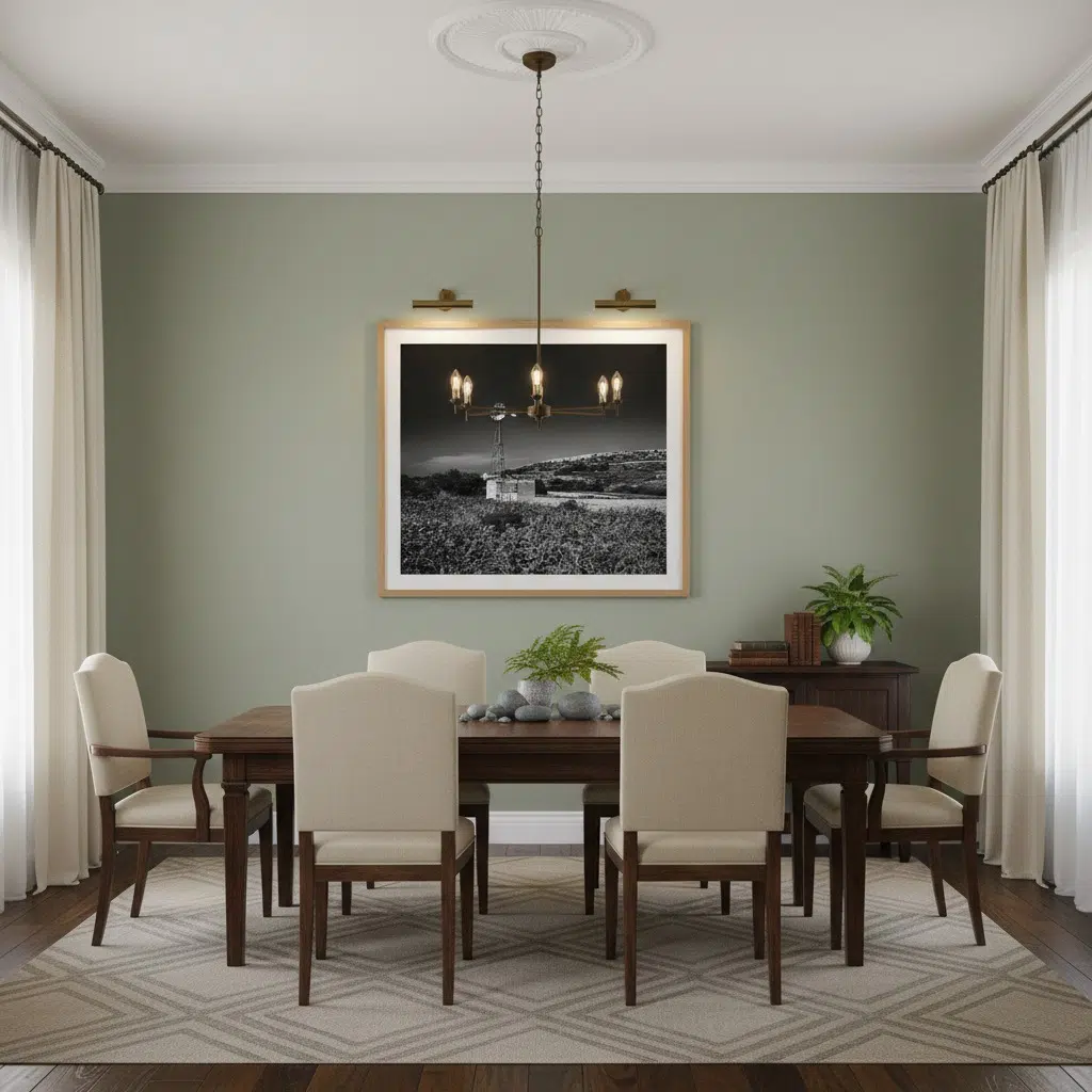 Elegant dining room with wooden table and chairs