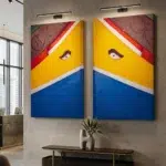 Two colorful abstract paintings in modern office