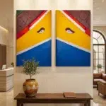 Colorful abstract face artwork in modern interior