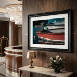 Framed boat photograph in an elegant hotel lobby