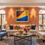 Elegant living room with colorful art and decor