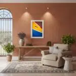 Cozy living room with terracotta wall and armchair