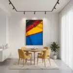 Modern dining room with colorful abstract wall art