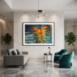 Modern living room with colorful abstract wall art