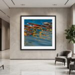 Framed abstract water reflection artwork in a modern lounge