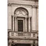 Ornate stone library facade with columns and balcony