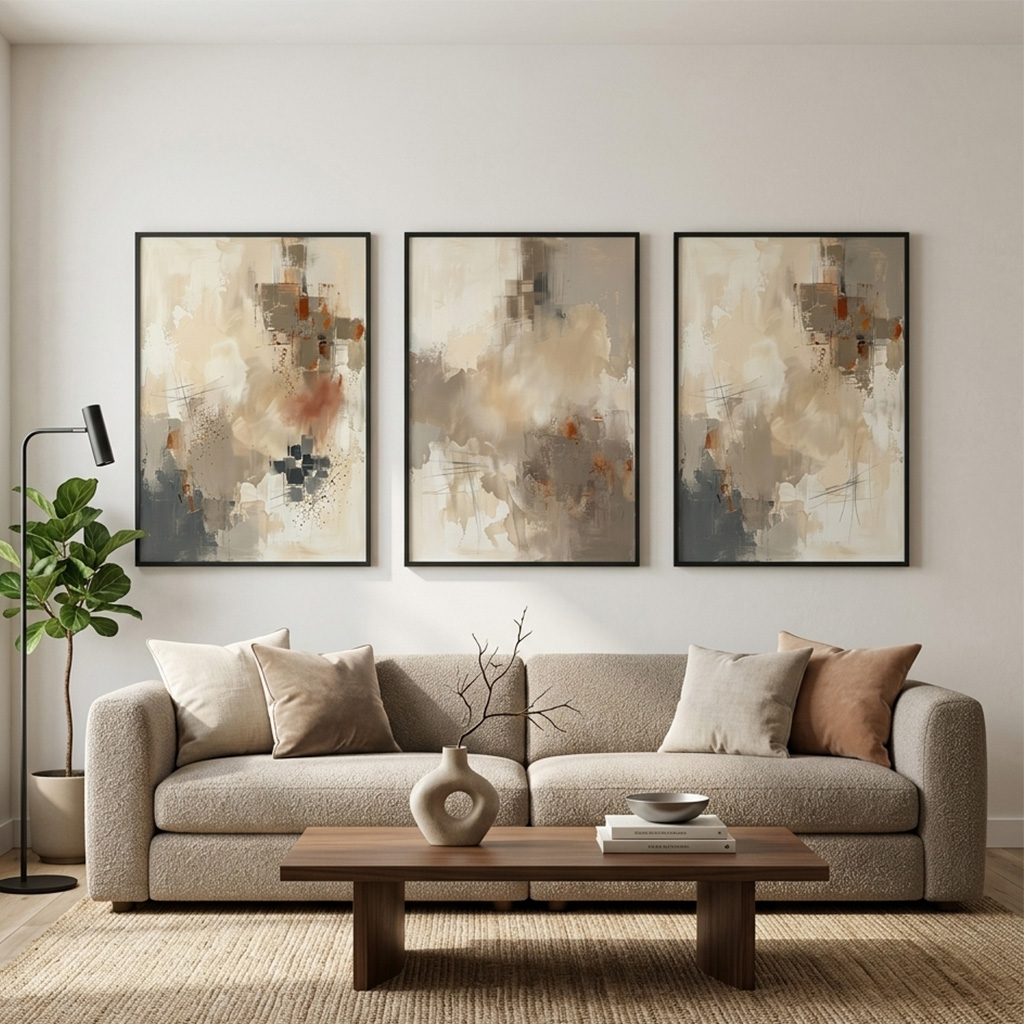 Modern living room with abstract wall art